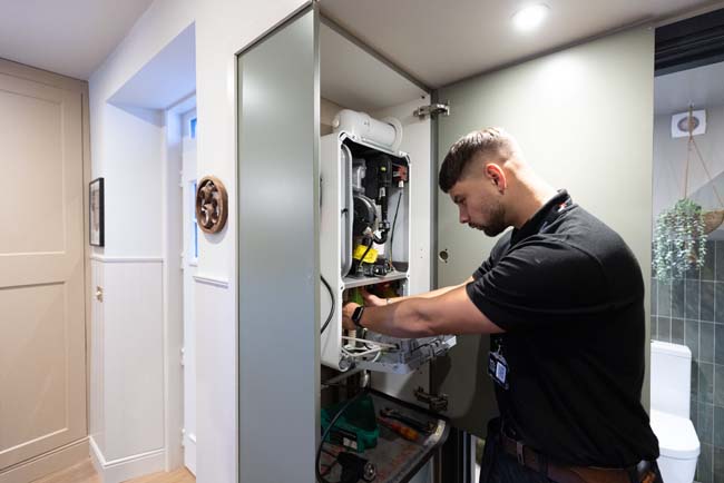 Modern home heating boiler installation